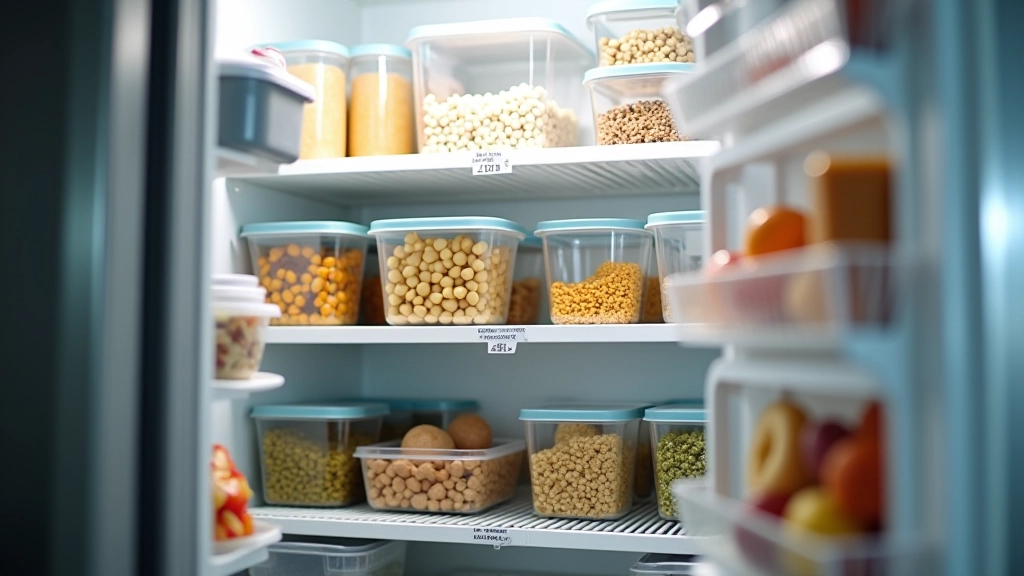 Suorganizuotos šaldytuvo lentynos su ruoštais maisto produktais